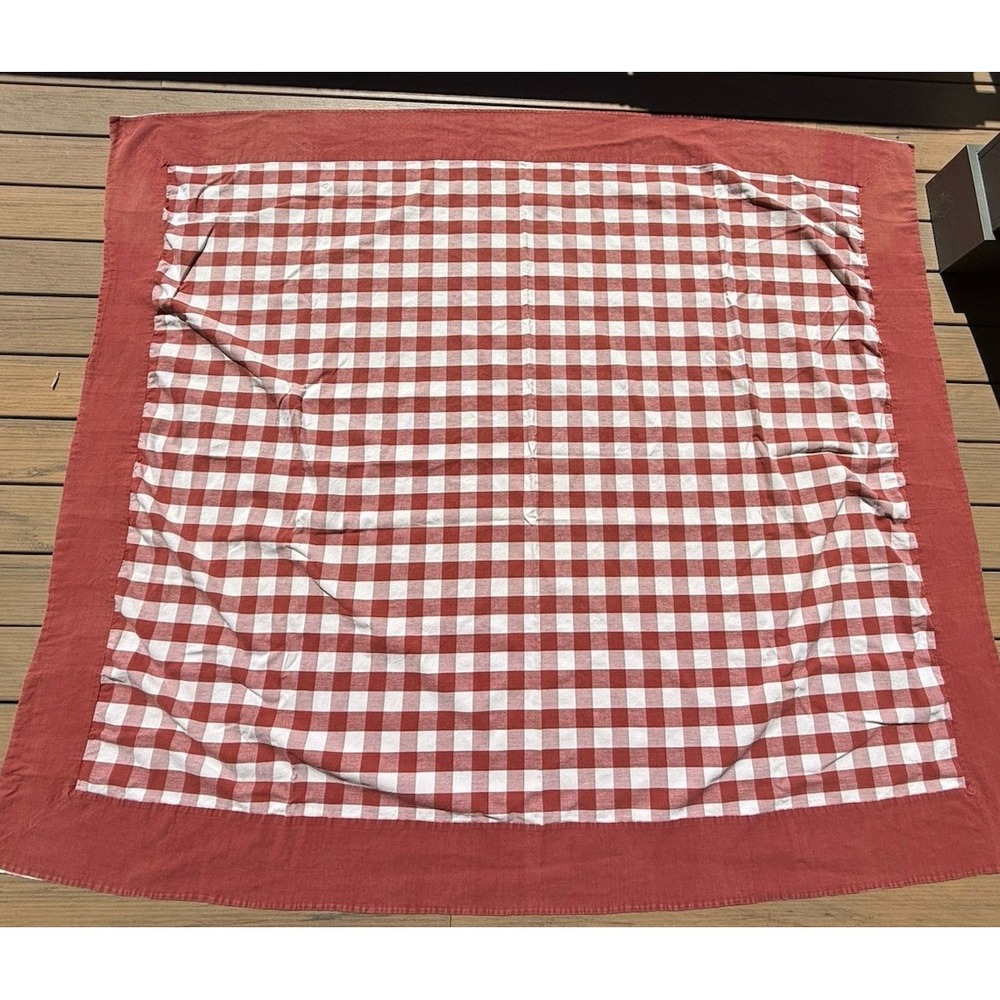 VTG Williams-Sonoma Tablecloth Rust Terracotta White Gingham Check 68x78 Cotton